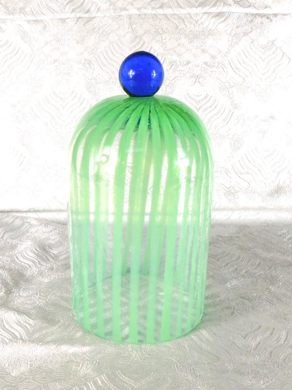 Anthropology Green Striped Glass Cloche or Dome #27710